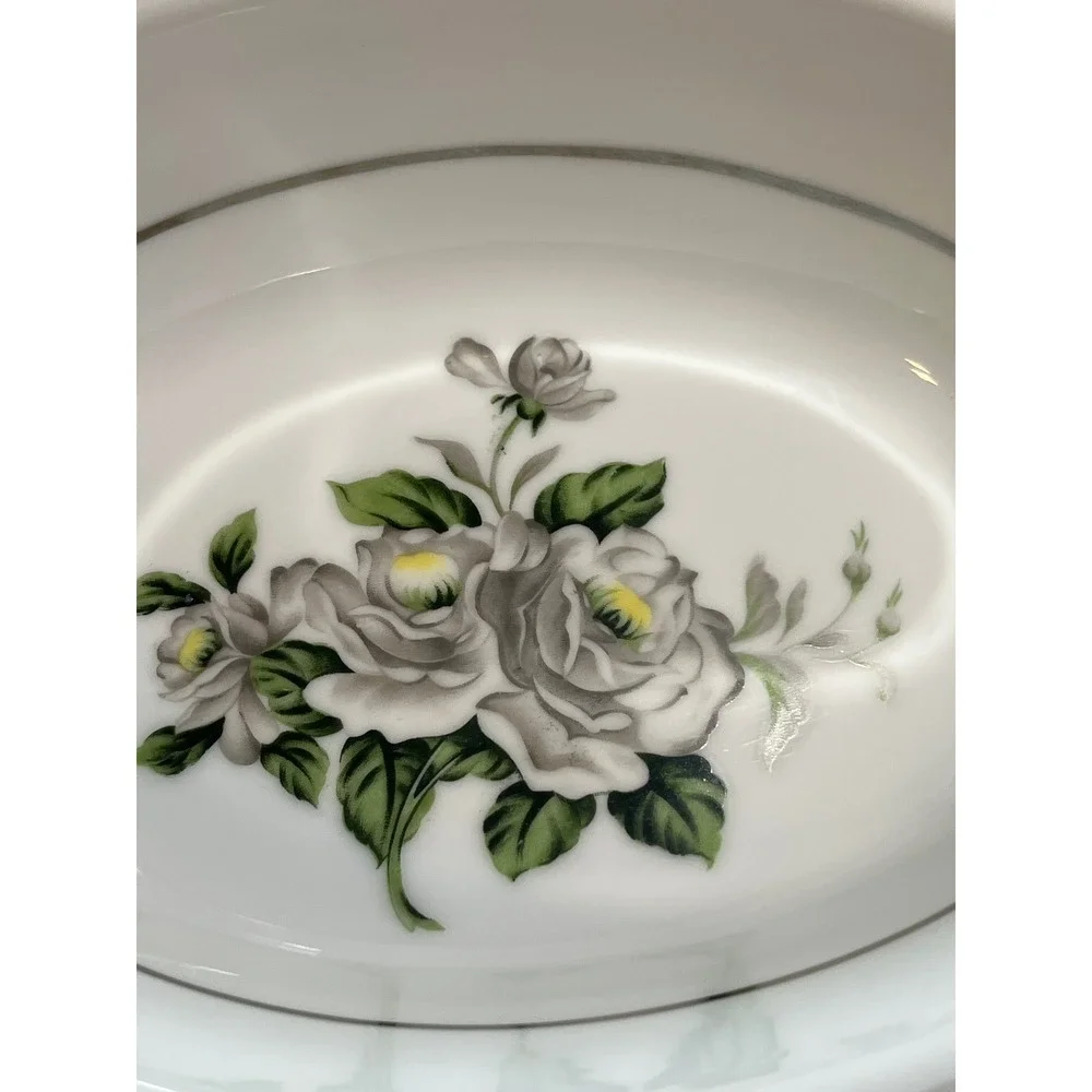 Gold Coast China First Love Oval Vegetable Bowl Gray Rose Platinum Trim Japan